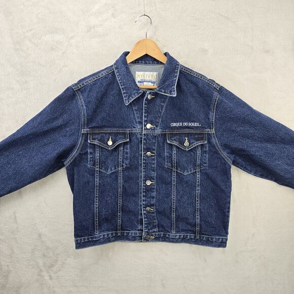 Vintage Mystere Cirque Du Soleil Embroidered Denim Jean Jacket Large 90s Trucker - Picture 5 of 12